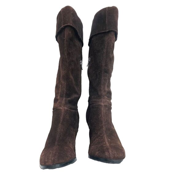 Apostrophe Suede Boots Pirate Riding 15 in Brown Zip 6.5 Women Meander Y2K Gypsy - Picture 16 of 16